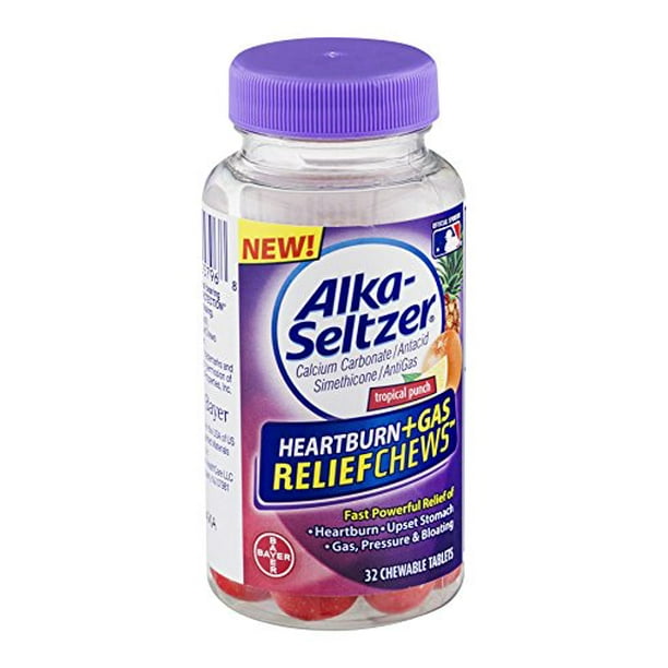 AlkaSeltzer Heartburn Plus Gas Relief Chews, Tropical Punch, 32 Count