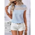 thumbnail image 4 of Women'S Tops Casual Scoop Neck Short Sleeve Hollow Out Shirts Loose Tunic Tops Blouses Blue M, 4 of 9