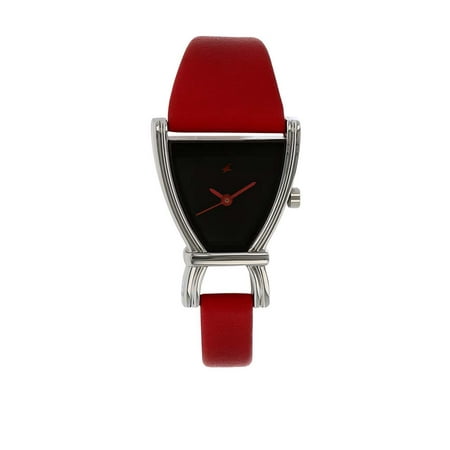 Fastrack Women's 6095SL03 Casual Black Dial Red Leather Strap