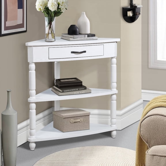 Small 33.8'' Triangle Corner Table with Solid Wood Legs for Small Spaces/Living Room