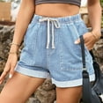 thumbnail image 4 of Youmylove Casual Shorts for Women Summer Shorts Fashionable Comfortable Denim Denim Elastic Waist Shorts Loose Work Trouser Shorts, 4 of 6