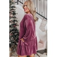 thumbnail image 3 of Plus Size Velvet Meadow Mauve Tiered Buttons Dress with V Neck | [ZhiHiMeRi] | (US 26W-28W)4X, 3 of 12