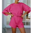 thumbnail image 3 of SMZ Womens Pajama Sets 3/4 Sleeve Oversized Tops and Elastic Waist Shorts Lounge Sets Loungewear, 3 of 6
