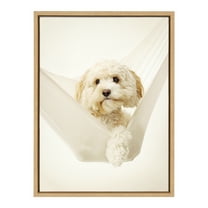 DesignOvation Sylvie Ruby Dog in Hammock Framed Canvas Wall Art by Rachael Hale, 18x24 Natural