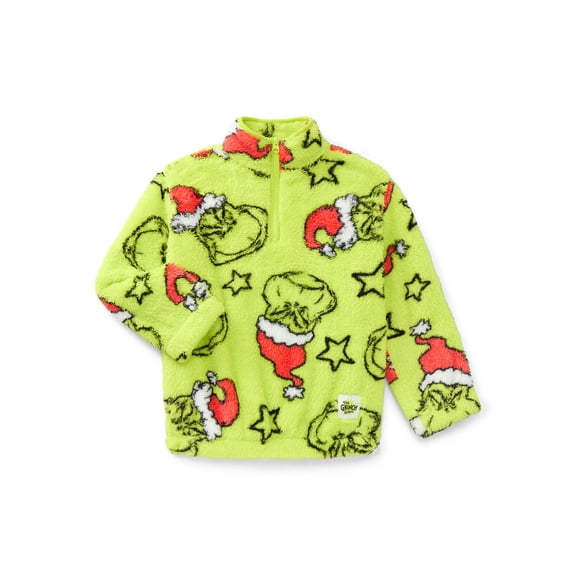 Dr. Seuss The Grinch Girls' Graphic Print Quarter Zip Fleece Pullover, Sizes 4-16
