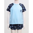 thumbnail image 3 of YEAHDOR Boys Tropical Rashguard And Trunks Set Camouflage Print Swimsuit Quick dry Pool Bathing Suit 1Sky Blue 3-4, 3 of 7