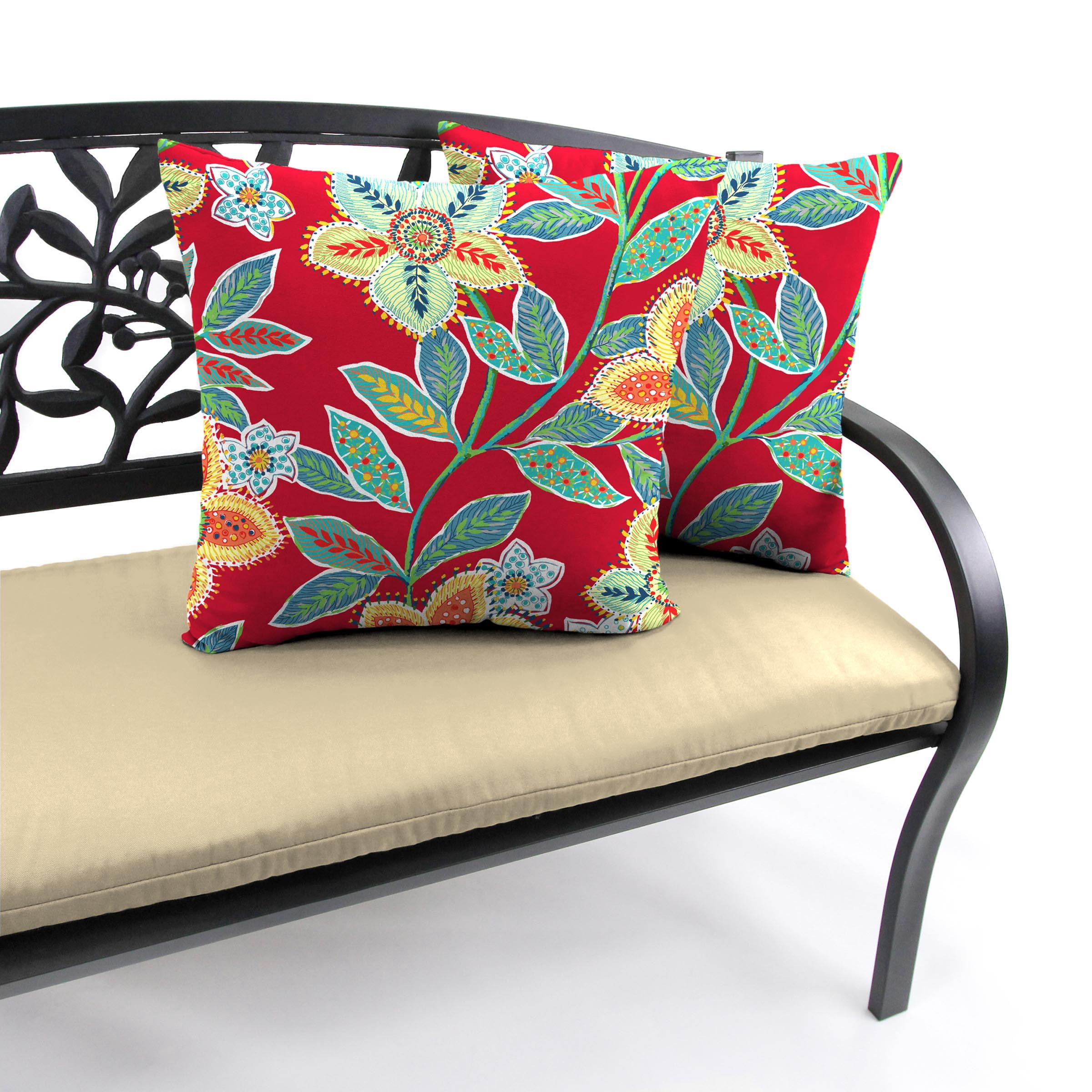 Jordan Manufacturing 18" x 18" Leathra Red Floral Square Outdoor Throw Pillow (2 Pack)