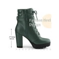 thumbnail image 4 of BLISSFUL STEP Women's Ankle Boots Chunky Heel Lace Up Buckle Platform Side Zipper Round Toe Boots Dark Green 7, 4 of 6