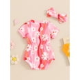 thumbnail image 3 of Suealasg Newborn Girls Summer Romper +Headband Infant Short Sleeve Crew Neck Stripes Floral Print One Piece Bodysuit 3 6 9 12 18 Months Baby Girl Clothes, 3 of 6