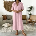 thumbnail image 3 of Pounoo Dresses for Women Short Sleeve Collared Half Placket Sundresses Weekend Outings Lightweight Comfortable Relaxed Fit Midi Dresses Gift, 3 of 6