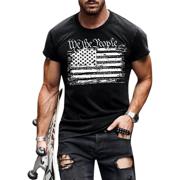 Mens 4th of July Shirts American Flag Patriotic Short Sleeve T-Shirt Tee