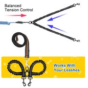 Double Dog Leash for Walking 2 Dogs - Tangle-Free 360° Swivel & Shock-Absorbing Bungee(Black)