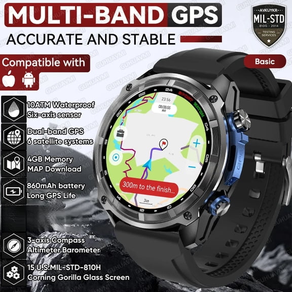 2026 New T-REX Pro Dual-Band AGPS Smartwatch Built-in Offline Map 10ATM Waterproof 30-Days Battery Compass Men Militray Watches