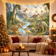 thumbnail image 3 of Dinosaur Herd in a Lush River Valley, Playful Illustration for Dinosaur Lovers, Prehistoric Nature Decor, Birthday Gift, Tapestry Wall Hanging for Bedroom, Living Room and Dorm, 3 of 7