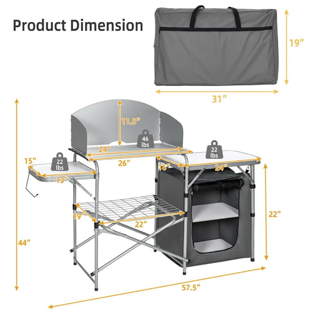 Aimee Lii Foldable Outdoor BBQ Portable Grilling Table With Windscreen Bag, Folding Camping Table