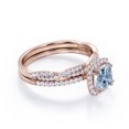 thumbnail image 3 of JeenMata Halo Prong Set - 1.50 Carat Cushion Cut Seafoam Created Aquamarine and Moissanite - Pave Twisted Infinity Wedding Ring Set - 18K Rose Gold Plating over Silver, 3 of 6
