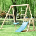 thumbnail image 3 of Seetaras Wooden Swing Set,Outdoor Backyard Activity Playground Climb Swing Play Structure Wooden Swing-NSet for Toddlers Kids, 3 of 10