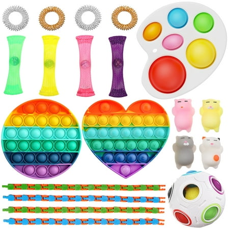 4/20 Pack Rainbow Push Bubble Sensory Fidget Kids Toy Set, Stress Reliever for Adult Kids