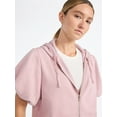 thumbnail image 5 of Scoop Women’s Mineral Washed Zip Hoodie with Short Puff Sleeves, Sizes XS-XXL, 5 of 6