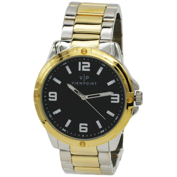 Viewpoint by Timex AA3D81300 Men's Black Analog Watch Two-Tone Steel Bracelet