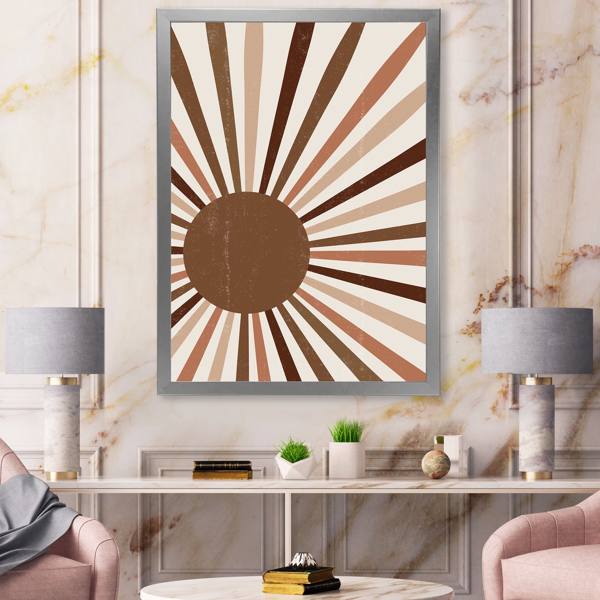 Designart 'Bright Minimalist Shining Terracotta Sun Rays' Modern Framed Art Print