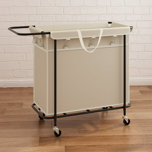 LENLN 3-Section Laundry Basket with Wheels and Handle,Laundry Hamper Sorter,Dirty Clothes Hamper Laundry Butler for Bathroom Bedroom Laundry Room