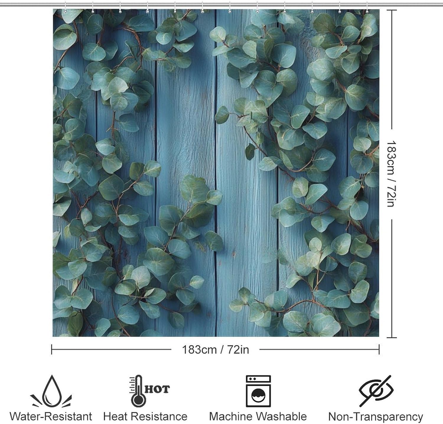 Bathroom Shower Curtain Sets with Rugs, Eucalyptus Leaves Pattern Printed on Bath Sets for Bathroom Accessories, Perfect for Bathroom Hotel Dorm Spa Home, 72 x 72 inches
