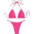 thumbnail image 1 of Traje de baño con cadena de dos piezas para mujer, con cordón halter, microbikini acolchado Rosa encendido CH Rosa encendido CH Xishao ropa, 1 of 2