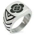 thumbnail image 1 of Stainless Steel Ikeda Samurai Crest Chevron Pattern Biker Style Polished Ring, 1 of 1