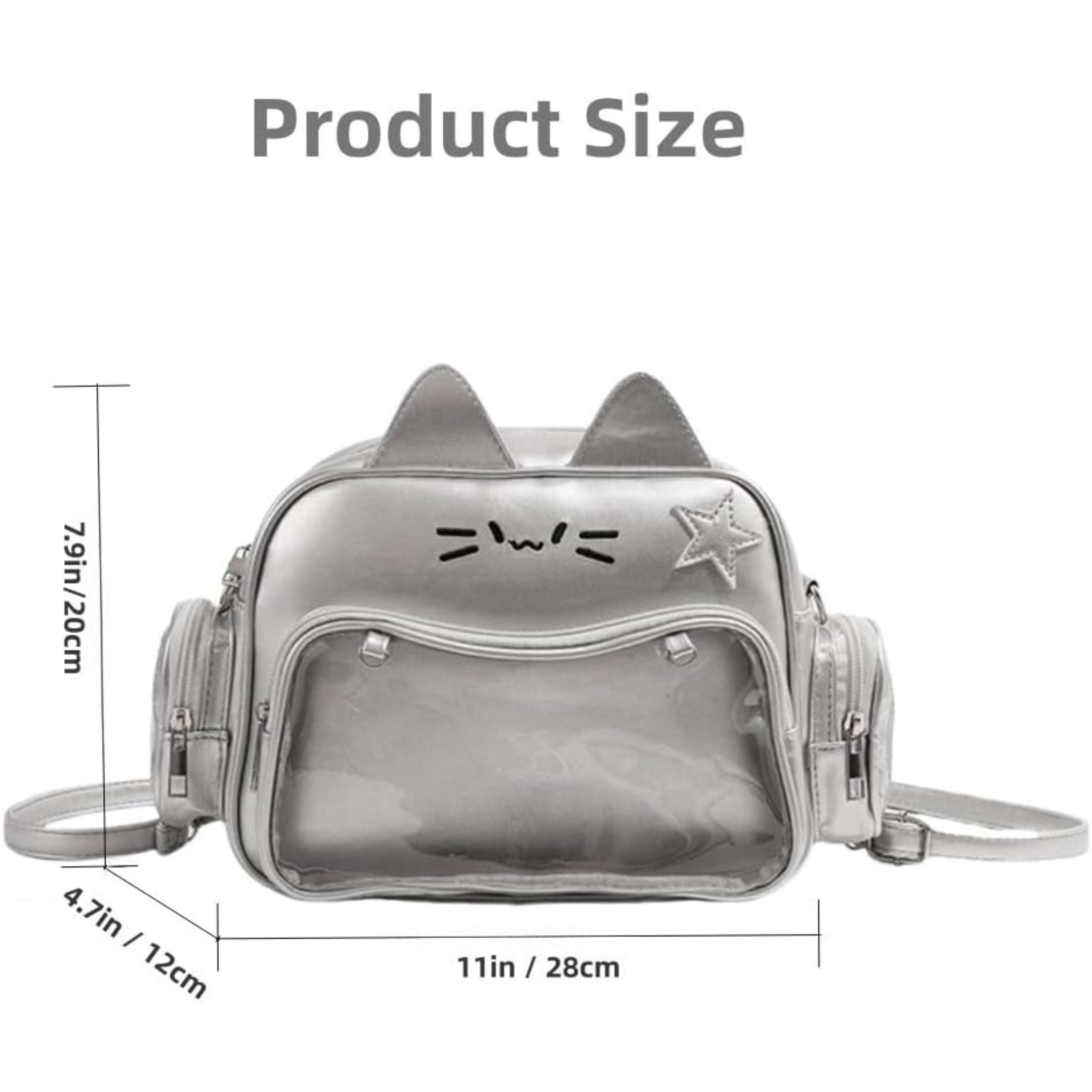 Cat Ita Bag with Clear Pin Window, Cute Anime Backpack, Pin Display Backpack, Kawaii Japanese PU Leather Y2k Aesthetic Shoulder Bag