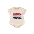 thumbnail image 2 of Aojekbee Infant Baby 4th of July Jumpsuit Letter Embroidery Short Sleeve Round Neck Romper for Boys Girls, 2 of 10
