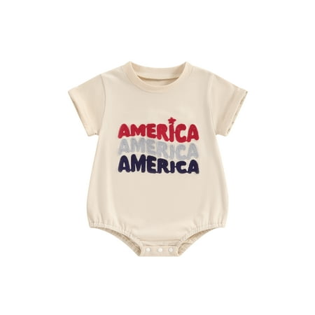 

EYIIYE Baby 4th of July Jumpsuit Letter Embroidery Short Sleeve Romper