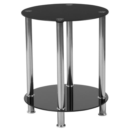 Liquor Table Furniture Flash Furniture Riverside Collection Black Glass End Table with Shelves and Stainless Steel Frame ()