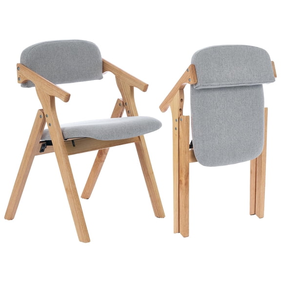 Grey-2 Wooden Folding Chair With Padded Seat And Armrests