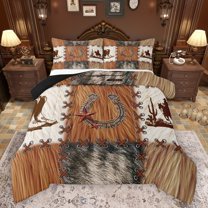 Manfei Texas Star Horseshoe Full Size Comforter Sets 3-Piece for Kids Children Teens,Western Cowboy Bedding Comforter Set,Cow Print Patchwork Lightweight Bedding Sets,Lightweight Room Decor