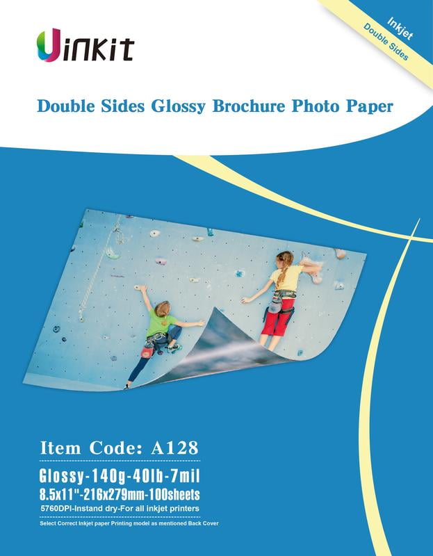 Uinkit 100 Sheets Double Sided Photo Paper Glossy 8.5x11 Inkjet 37lb 140Gsm Thin Brochure Picture Flyer Calendar Magazine CD Cover Paperture Letter Size