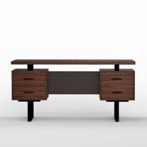 60'' Mariposa Home Office Computer Desk - Walnut Top, Walnut Base, Black Metal, Black Hardware