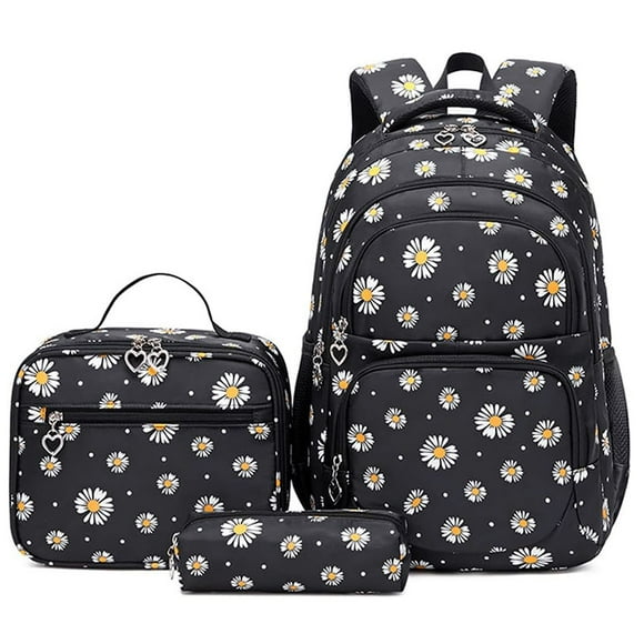 Girls Backpack with Lunch Box for Elementary School & Middle School Lightweight 17 Inch Daisy School Backpack with Lunch Bag