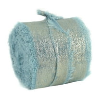 Btomtd 177.16"x1.57" Flash Bronzing Chiffon Hand Tear Ribbon with Silk Edging for Christmas Bows and Wedding Ornaments Decorative Ribbon for Invitation Decor, Light Blue