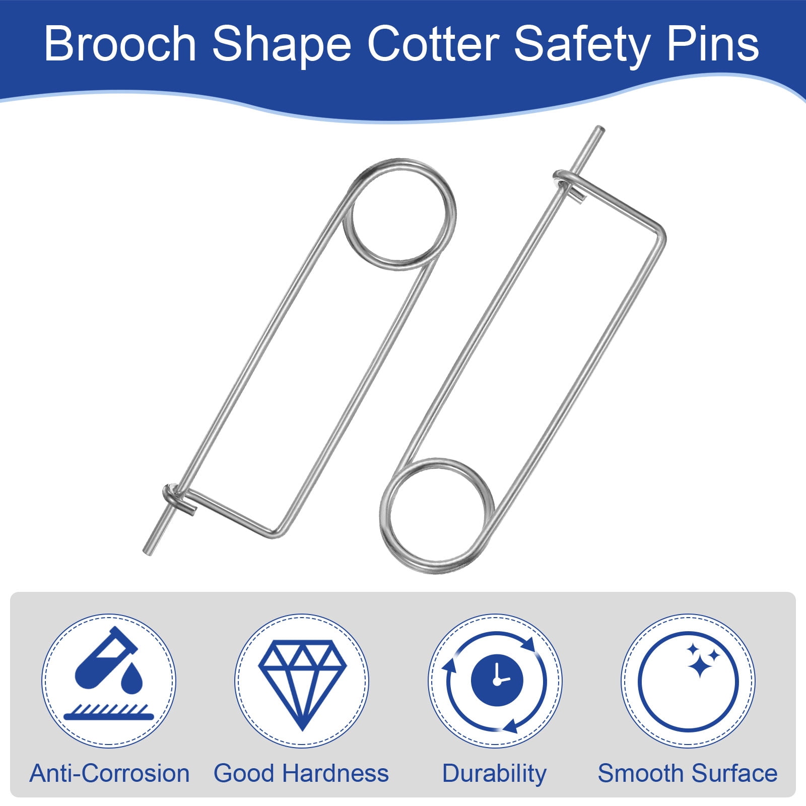 8 Pack Brooch Shape Cotter Safety Pins, 0.16x3.98 Inch Zinc-Plated Carbon Steel Quick Lock Fastener for Farm, Lawn, Garden Hitch