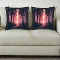 thumbnail image 3 of Set of 2 18x18in Throw Pillow Covers - Serene Forest Scene Design for Couch Bed Car - Ethereal Glow Pink & Purple Sky Pattern, 3 of 8