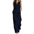 thumbnail image 2 of Cagogo Women's 2 Piece Sleeveless V Neck T-Shirt Wide Leg Pants Set Casual Boho Vacation Outfit Loose Summer Travel Matching Lounge Suits Tracksuit Clothes, Navy 2XL, 2 of 6