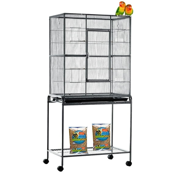 LARGE 54" Wrought Iron Flight Canary Parakeet Cockatiel Lovebird Finches Breeding Cage Side Nesting Doors with Removable Rolling Stand