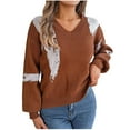 thumbnail image 2 of Itsame Loose Sweater for Womens Long Sleeve Pullover Sweaters V-Neck Printed Casual Sweatertop Brown Size M, 2 of 8