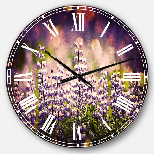 DesignArt Blue Lupin Flowers on Blue Background Large Wall Clock