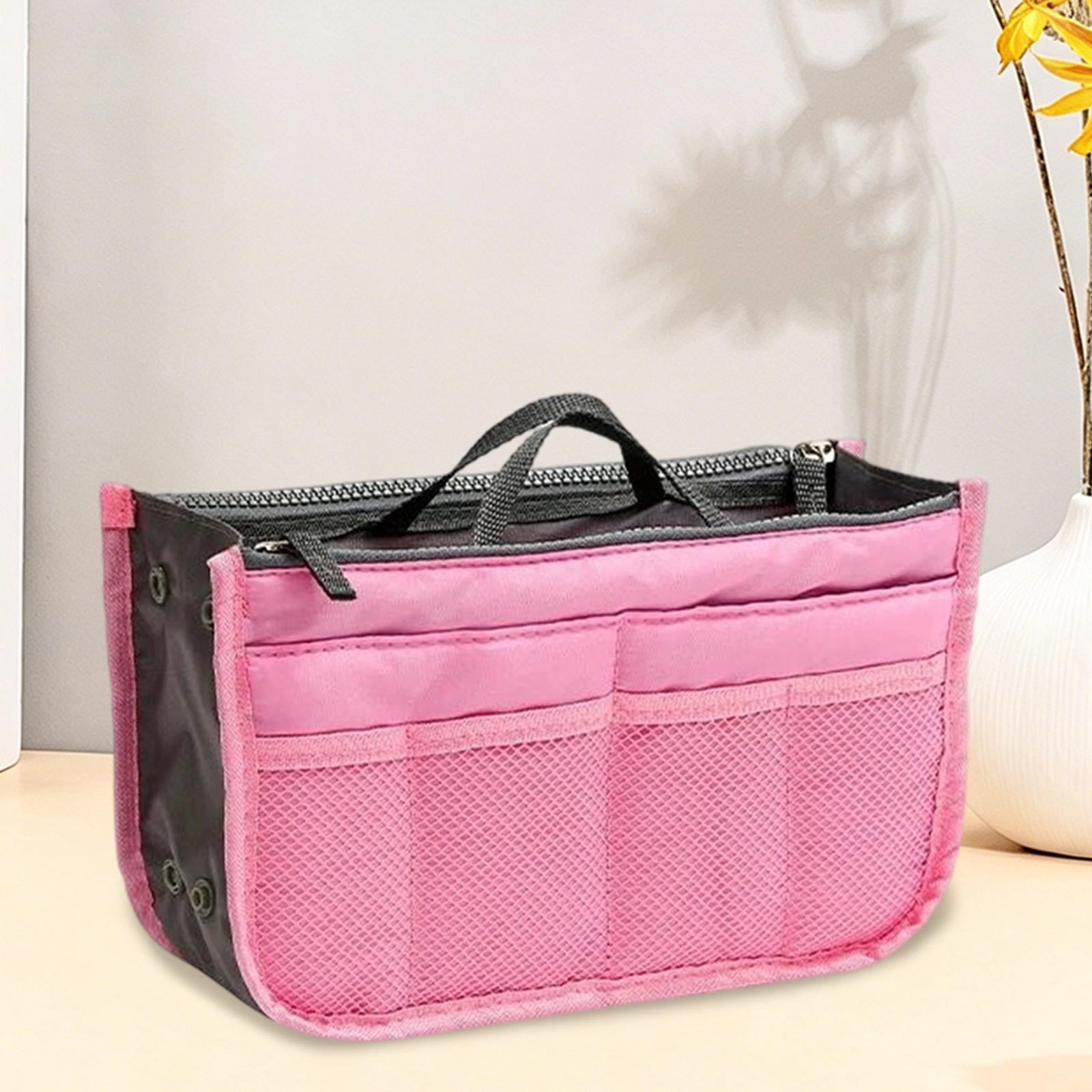 Bag Organizer with Double Zip Compartments and Mesh Pockets Foldable Travel Storage Bag for Handbags and Luggage