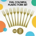 thumbnail image 5 of Exquisite 50-Count Gold Plastic Disposable Forks - Heavy-Duty Party Supplies (1 Pack), 5 of 9