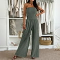 thumbnail image 2 of GILIGEGE Women's Jumpsuits Tropical Strapless Jersey Jumpsuit Wide Leg Overall Sleeveless Outfit Casual Beach Overalls for Women Loose Fit Summer Double Layer Cotton One Neck Pocket Waist Jumpsuit, 2 of 5