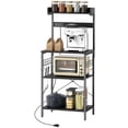 thumbnail image 1 of Distressed Black Kitchen Baker's Rack with Power Outlet & Adjustable Shelves - Coffee Bar Station for Living Room or Dining Area - 53.9" Height, 1 of 3