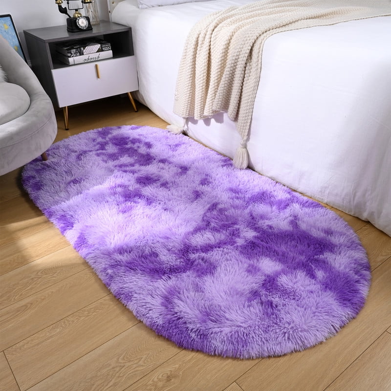 YJ.GWL Oval Bedside Colorful Rainbow Rugs for Bedroom Fluffy Area Rug for Living Room Fuzzy Cute